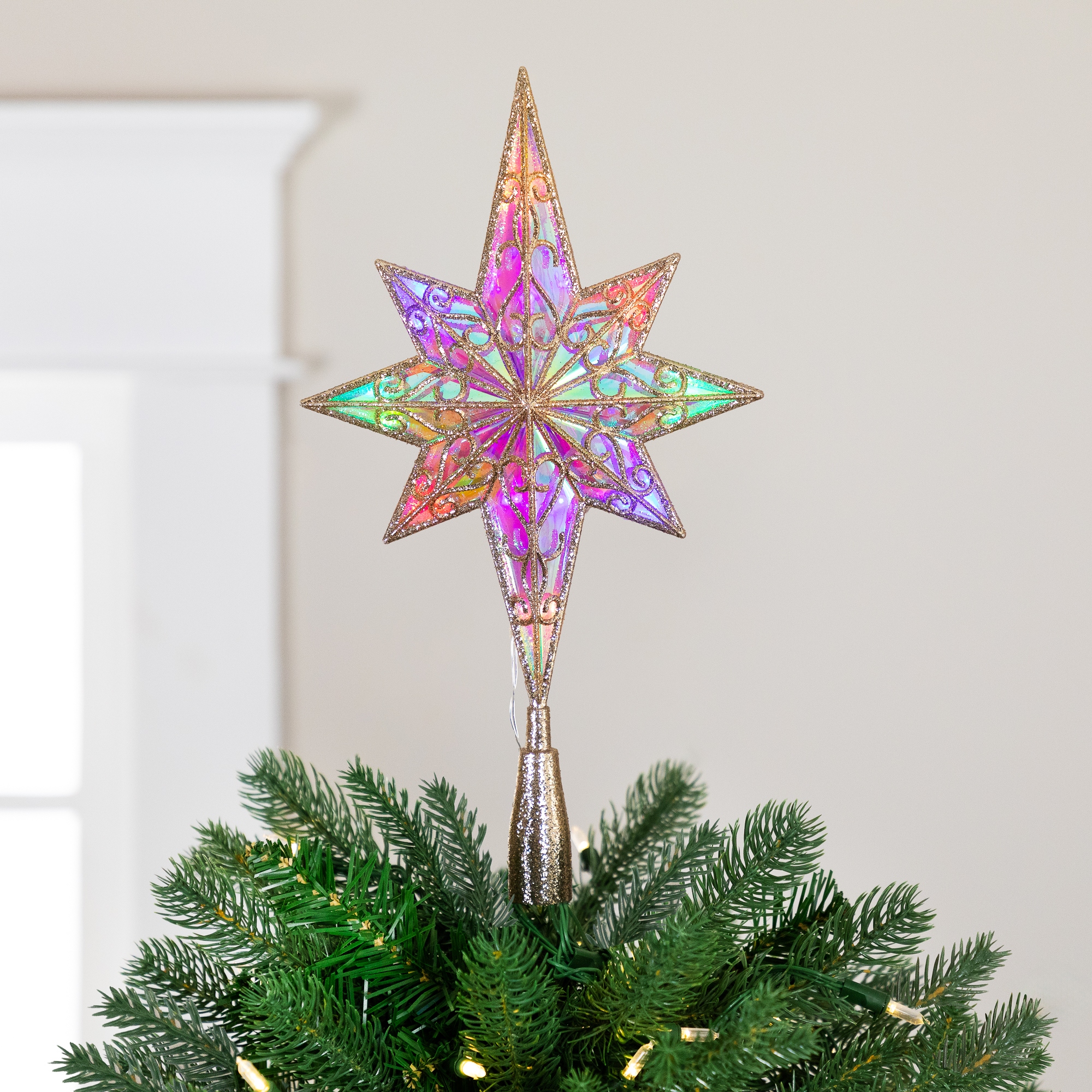 Northlight LED Star of Bethlehem Christmas Tree Topper 14.5 inch Champagne Gold Multi Lights