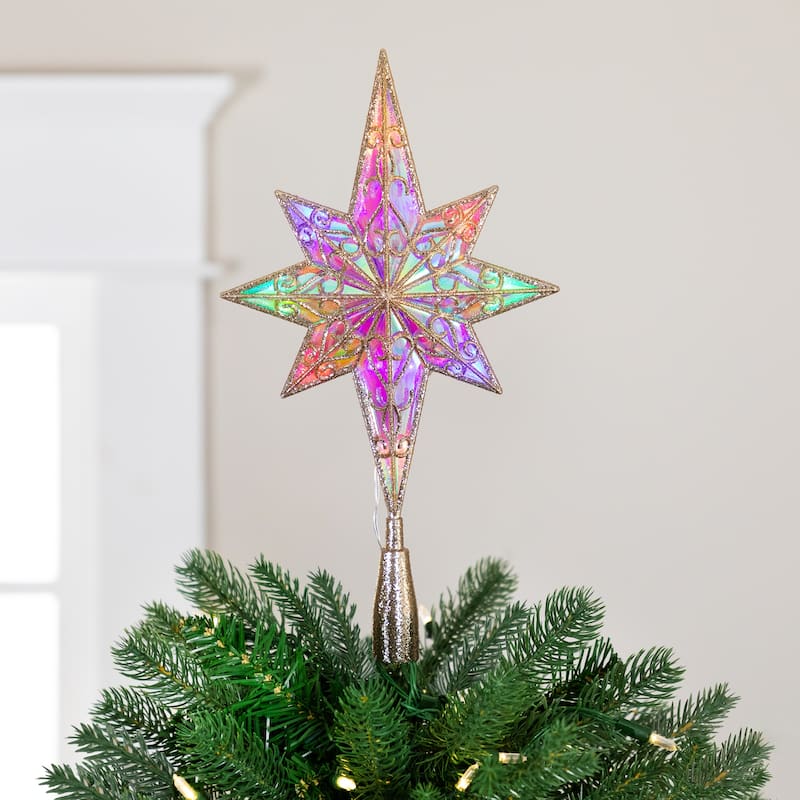 LED Star of Bethlehem Christmas Tree Topper - 14.5" - Champagne Gold - Multi Lights