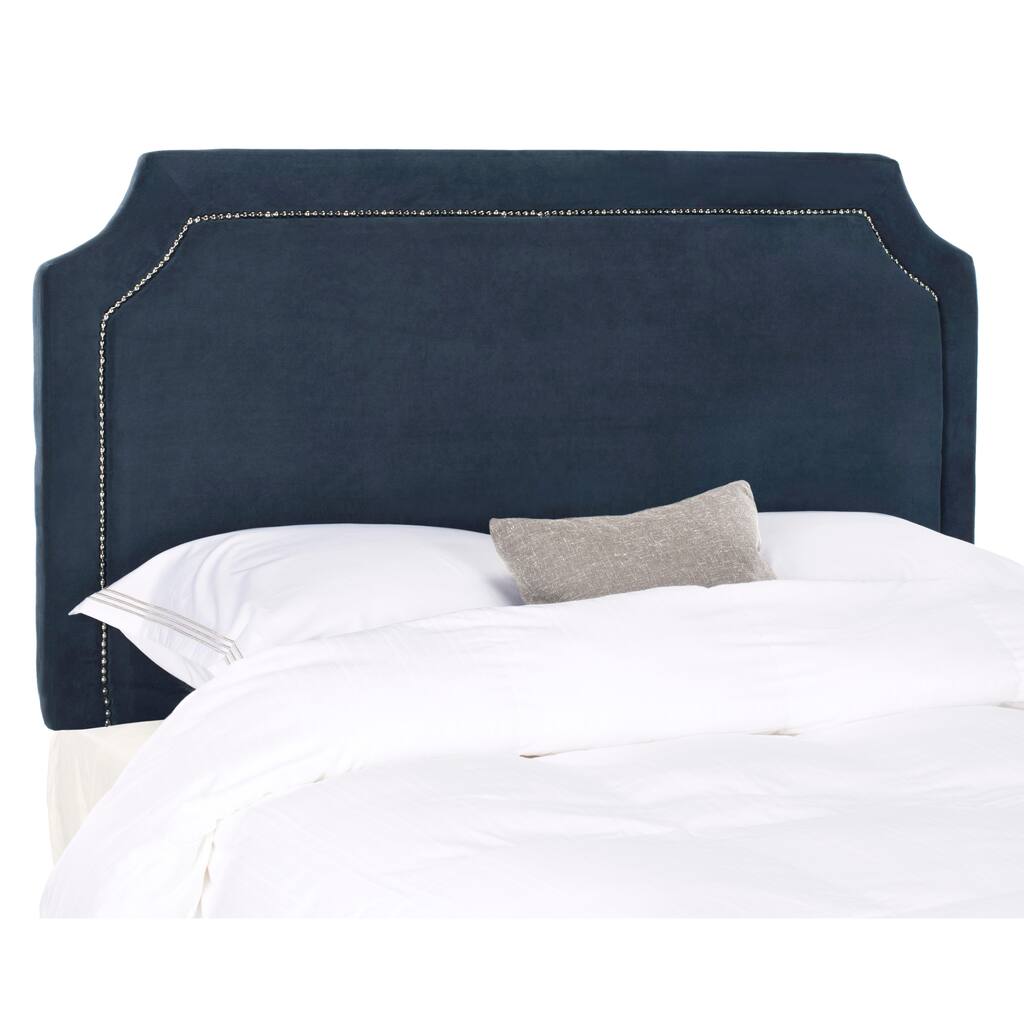 SAFAVIEH Shayne Navy Suede Upholstered Headboard - Silver Nailhead