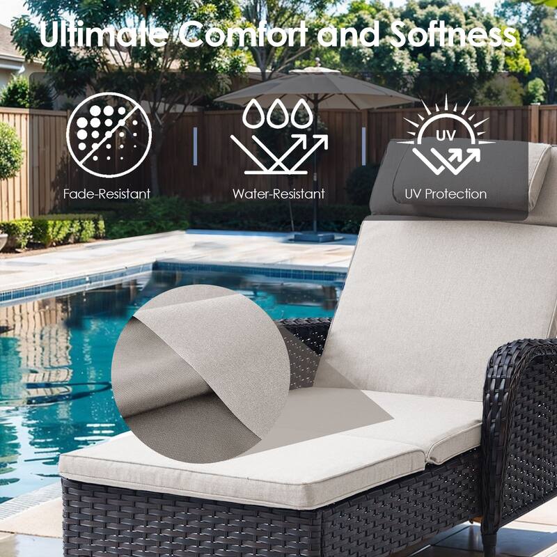 Patio Chaise Lounge Chairs Set of 2 Brown - Beige