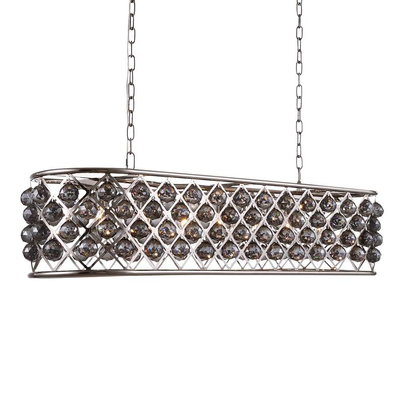 Rectangular 7 Light 50" Polished Nickel Smoke Crystal Chandelier - 15.00