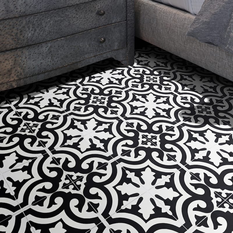 Handmade Tanger in White and Black Tile, Pack of 12 (Morocco)