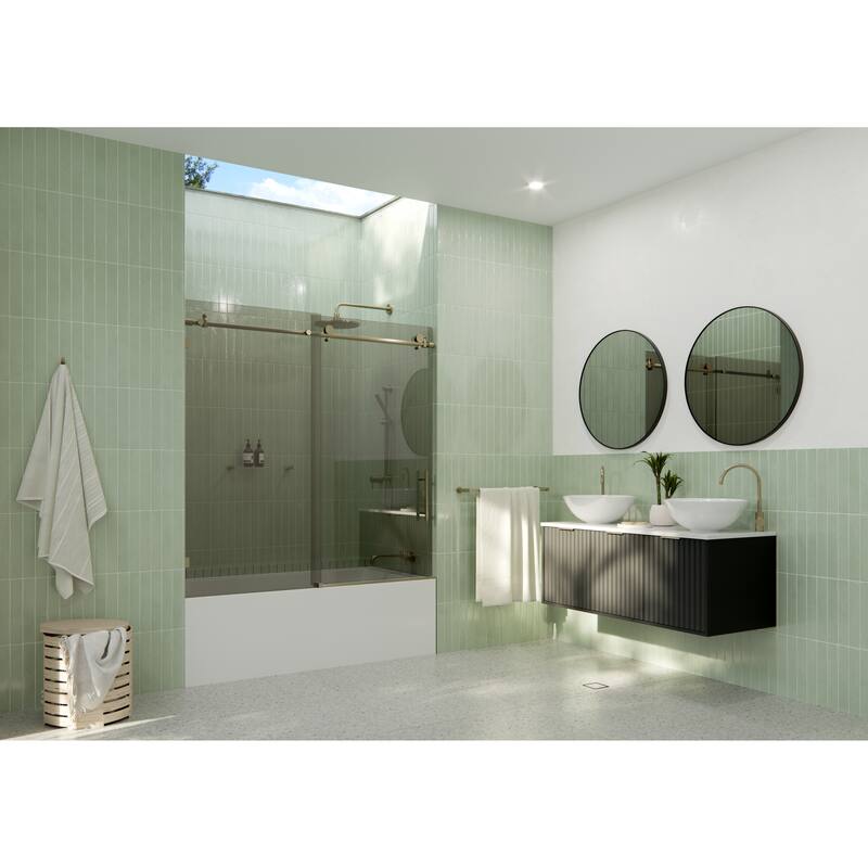 Equinox 60 in. x 60 in. Fully Frameless Glass Bath Slider with Gray Tint