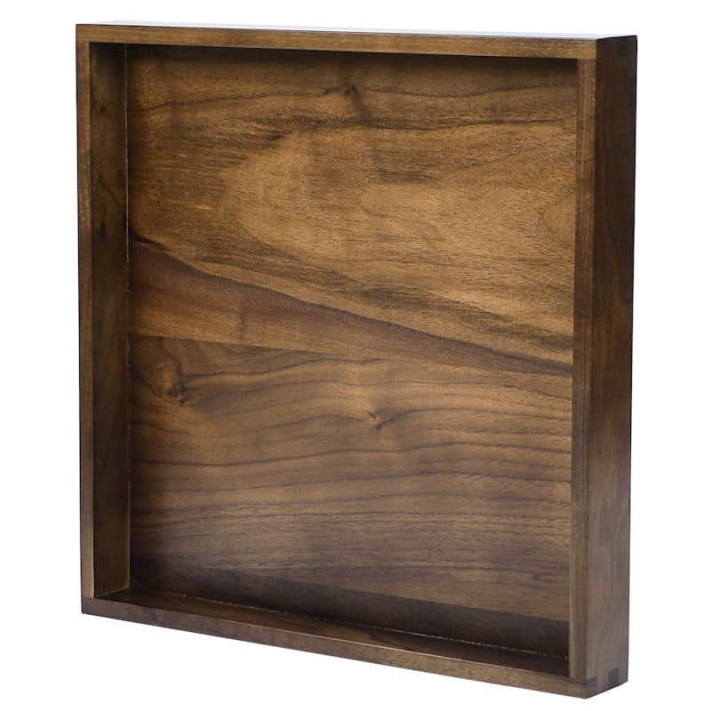 KINWELL Square Black Walnut Wood Serving Tray Ottoman Tray with Handles