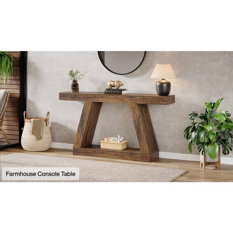 55"Farmhouse Console Table with Storage -Rustic Wooden Sofa Table for Entryway,Hallway,or Living Room, Industrial Accent Table