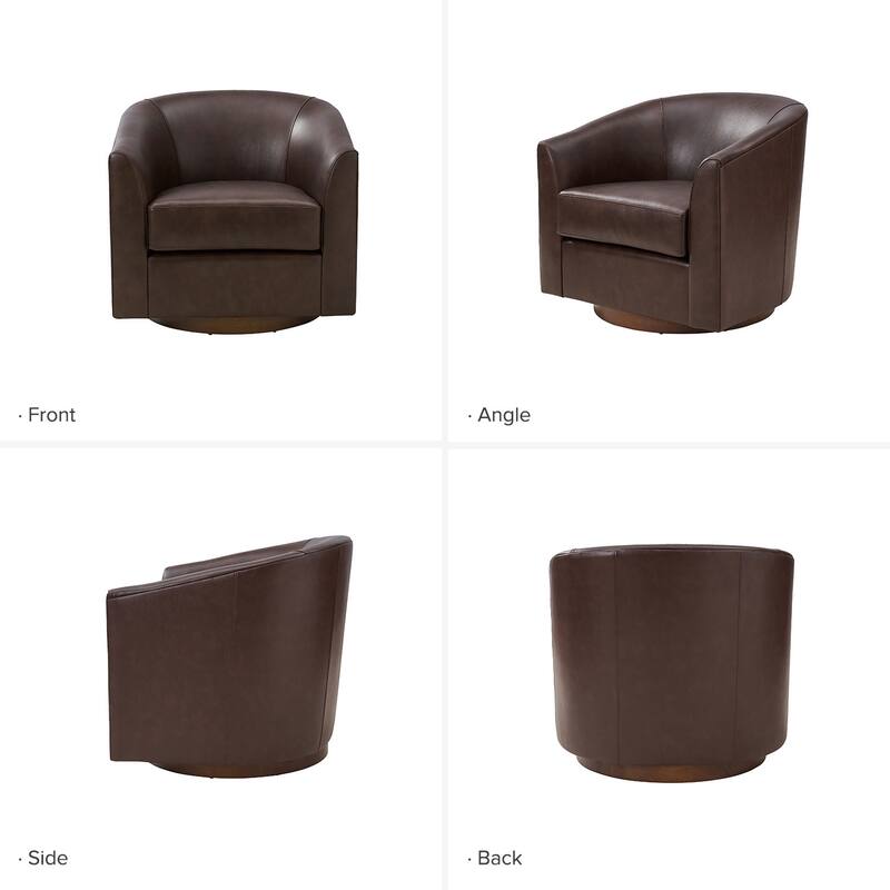 Althea Modern Genuine Leather Swivel Barrel Chair with Solid Wood Base Set of 2 By HULALA HOME