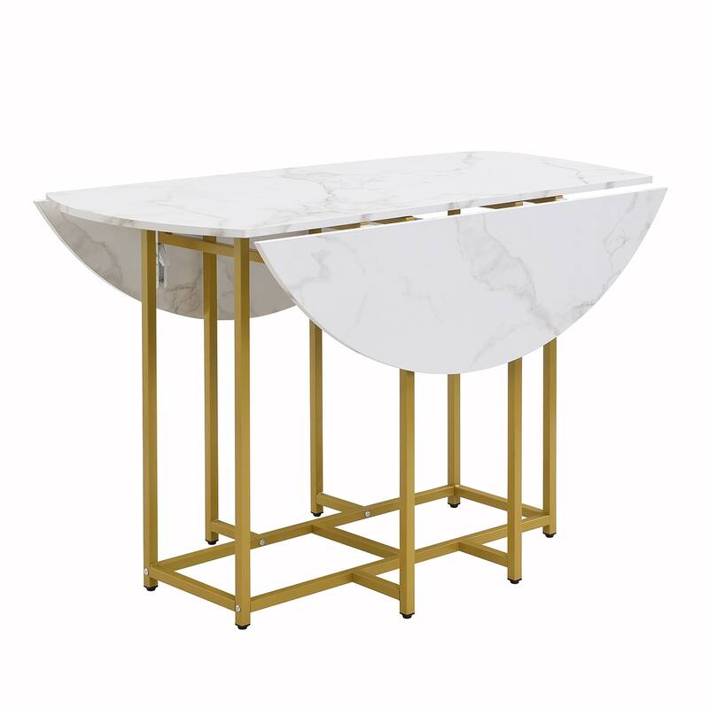 5PCS Extendable Dining Table Set With Faux Marble Top