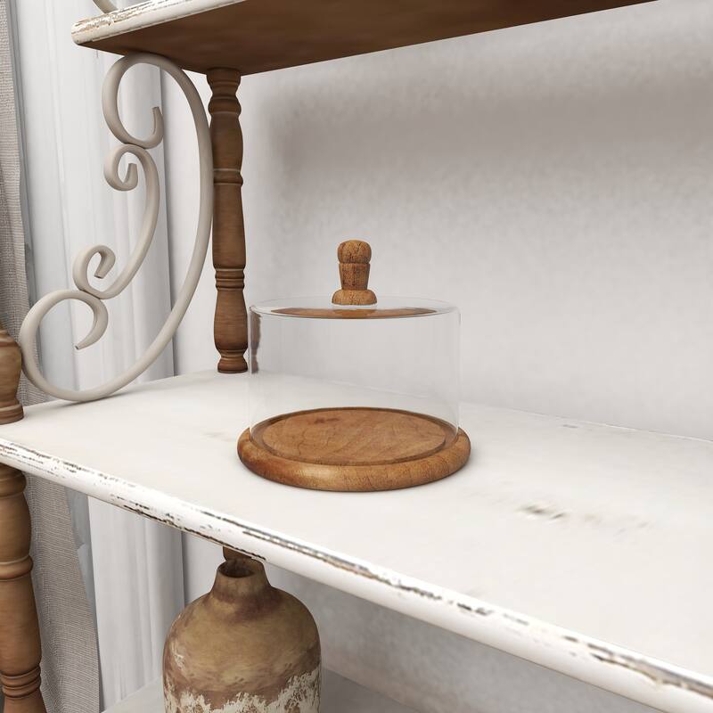 Glass Cake Stand with Glass Lid - Brown - Roche River Decor