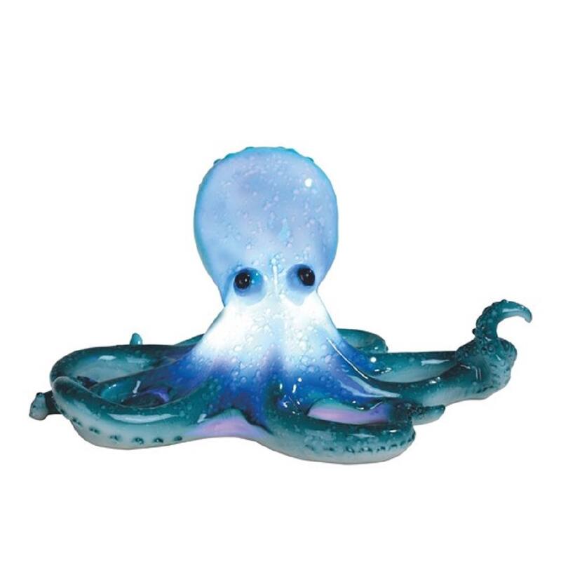 Q-Max 9"H LED Blue Octopus Night Light Statue Marine Life Decoration Figurine
