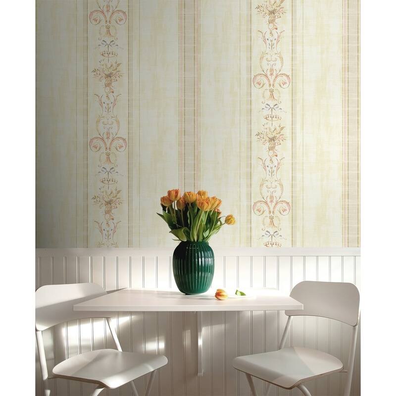 Seabrook Designs Birds & Bows Stripe Unpasted Wallpaper