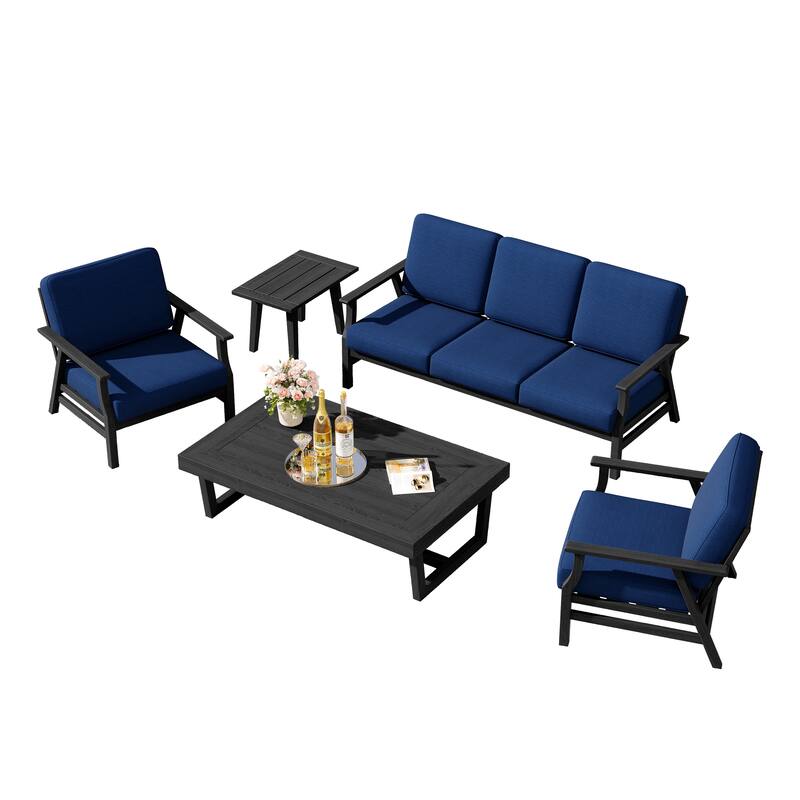 5-Piece Teak Outdoor Conversation Set with Tables.