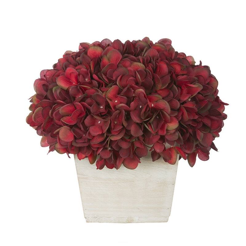Faux Hydrangea in White Washed Wood Cube Planter