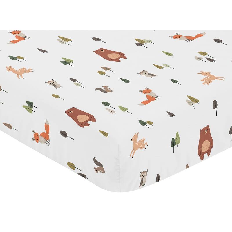 Sweet Jojo Designs Woodland Animals Boy, Girl, Unisex/Gender Neutral Fitted Mini Portable Crib Sheet - Sage Green Forest Friends