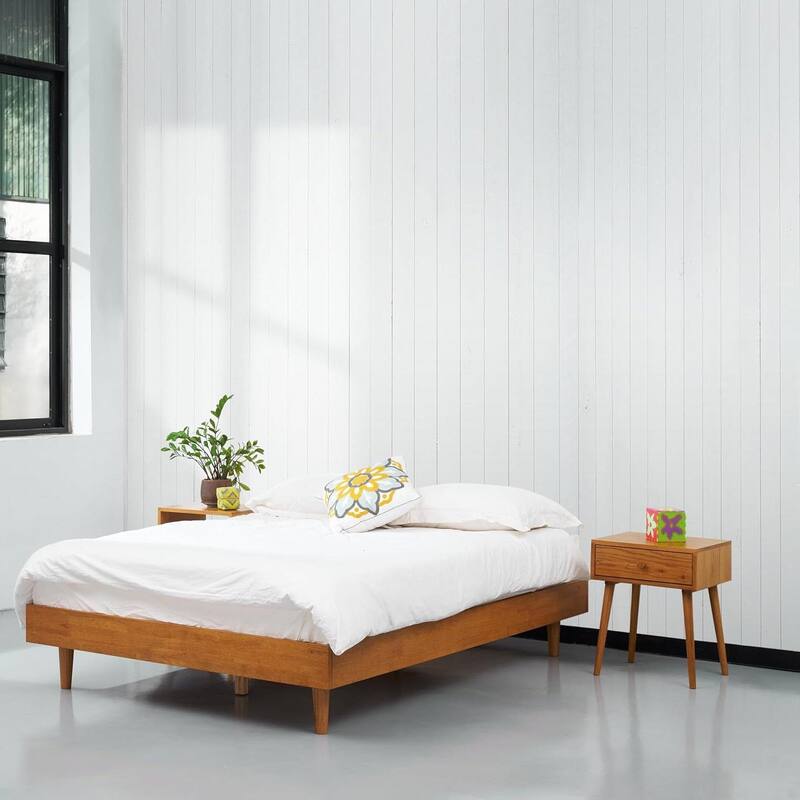 Modern Wooden Platform Bed Frame with Floating Design
