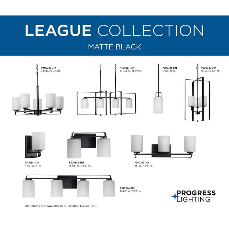League Collection Four-Light Matte Black and Etched Glass Modern Farmhouse Bath Vanity Light - 32.5 in x 5.5 in x 7.62 in - 32.5 in x 5.5 in x 7.62 in