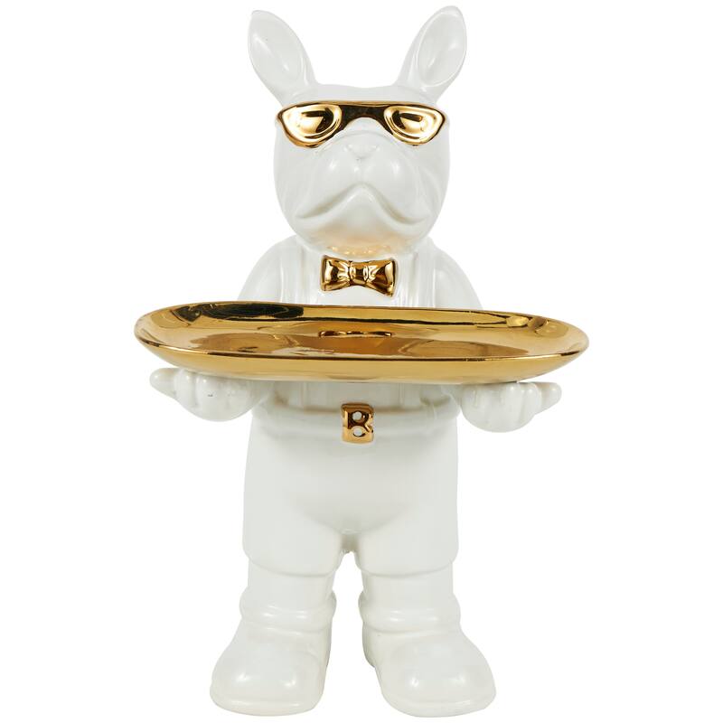 Black or White Ceramic Bulldog Sculpture with Gold Accents