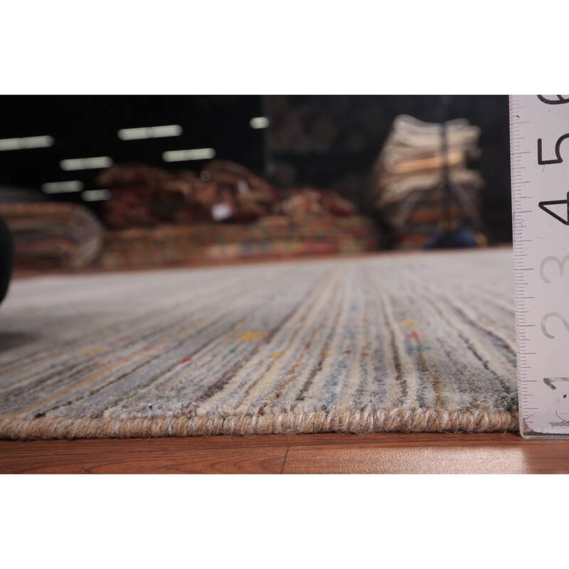 Tribal Striped Gabbeh Indian Square Area Rug Handmade Wool Carpet - 7'11" X 7'11"