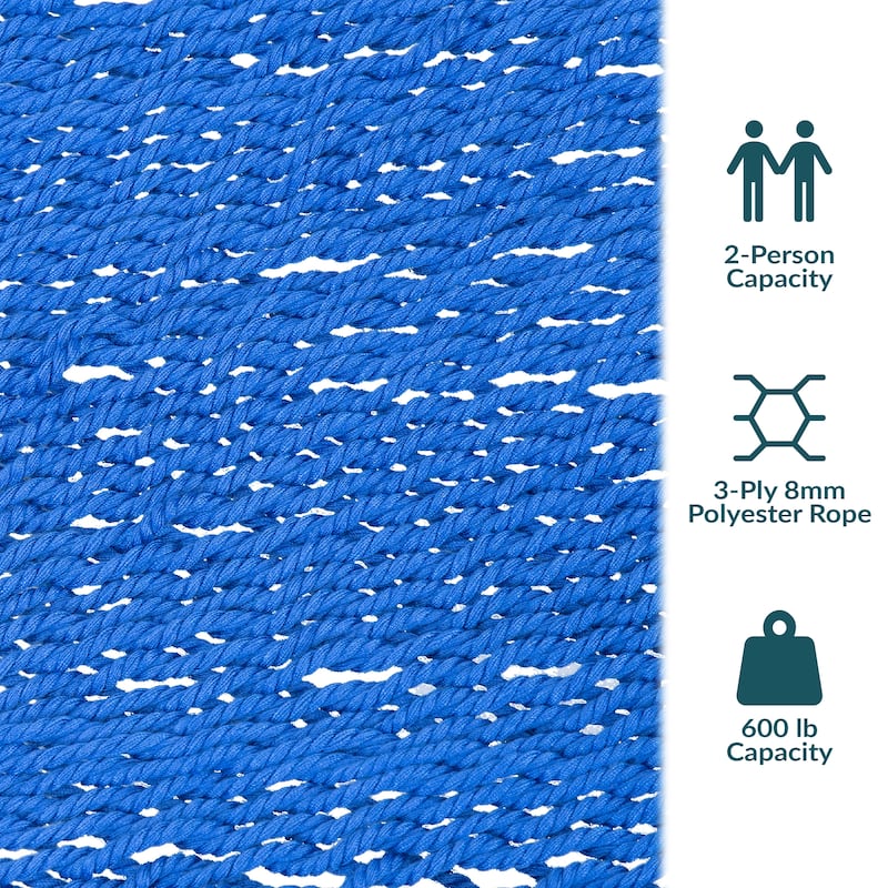 Sunnydaze 2-Person Soft-Spun Polyester Rope Hammock with Stand - Blue