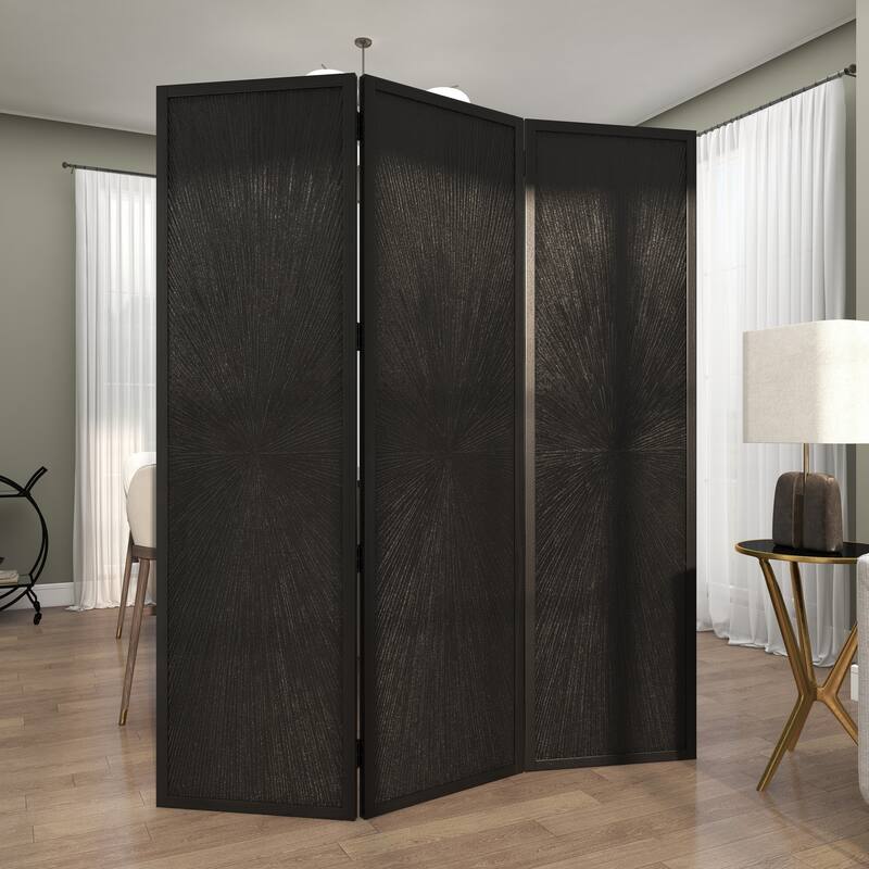 Black or White Mango Wood Contemporary Room Divider Screen with Carved Design - 60 x 70