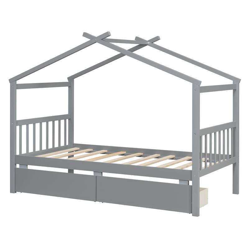 Platform Bed for Kids House Bed with Storage Drawers and Headboard