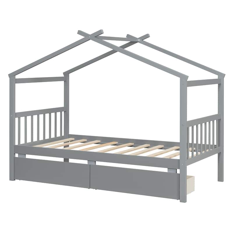 Twin Size Kids House Bed with Storage Drawers by Harper&Bright Designs