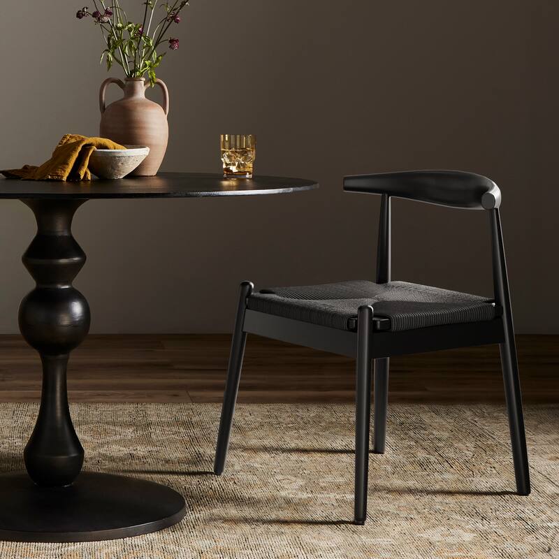 Weave Dining Chairs Set of 2, Mid-Century Modern Kitchen Chair with Solid Oak Frame & Handwoven Seat for Living Dining Room