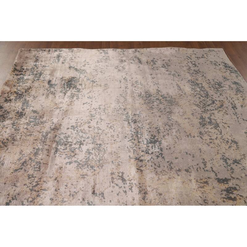 Beige Abstract Modern Area Rug Handmade Wool Carpet - 6'6" x 9'10"