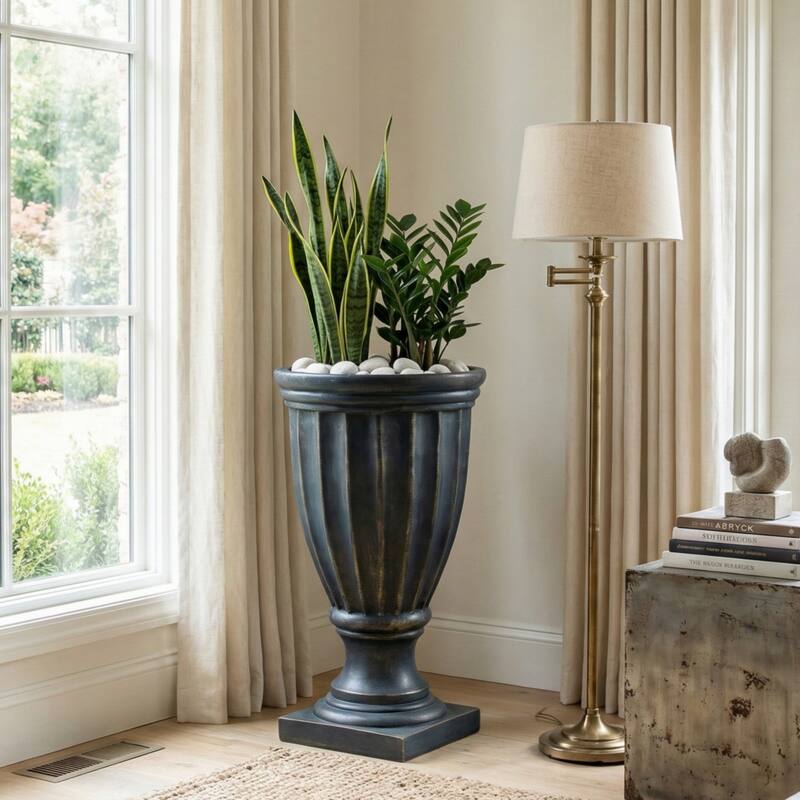 Christopher Knight Home - 26.77"H Fluted MGO Pedestal Urn Planter for Garden, Patio & Front Porch