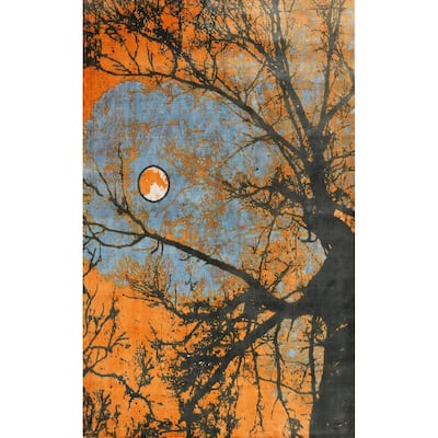 Hand Knotted Oriental Viscose Silk Carpet Modern Pictorial Oranges & Rust Abstract Area Rug - 7' 8'' X 5' 5''