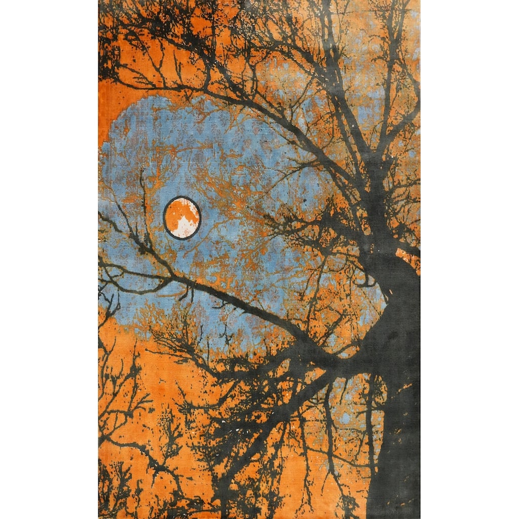 Hand Knotted Oriental Viscose Silk Carpet Modern Pictorial Oranges & Rust Abstract Area Rug - 7' 8'' X 5' 5''