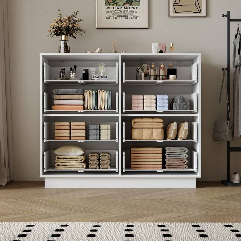 Long Dresser with 8 Drawers, 47.2"W Wooden Dressers Chest of 8 Drawers, Large Capacity Clothing Storage Cabinet