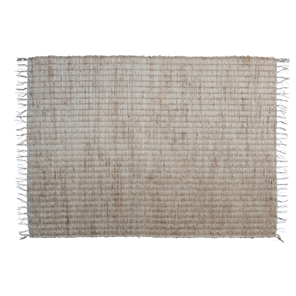 Woven Jute and Cotton Rug with Fringe - 72.0"L x 48.0"W x 0.5"H