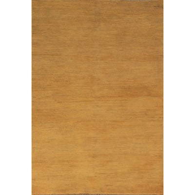 Gold Gabbeh Modern Rug Hand-Knotted Wool Carpet - 4'0" x 6'1"