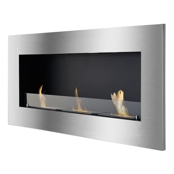 Ignis WMF-013G Optimum Wall Mounted / Recessed Ventless Ethanol Fireplace with Glass Barrier - black, stainless steel