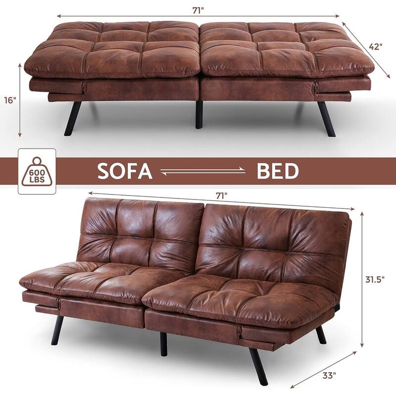 Futon Sofa Bed, Memory Foam Foldable Couch Convertible Loveseat Sleeper Daybed with Adjustable Armrests for Small Space