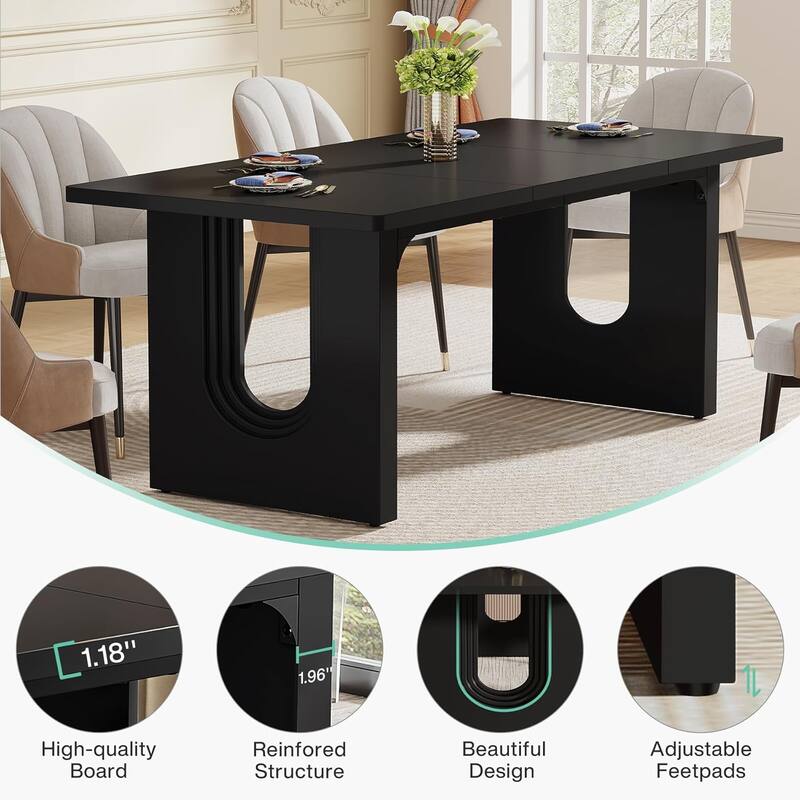 71" Black Dining Table Rectangular with Wood Pedestal Base
