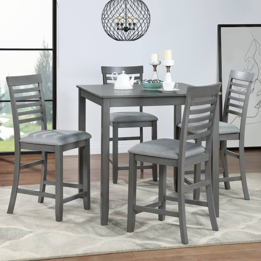 Wooden Dining Square Table, Kitchen Table for Small Space, 4 Person Counter Height Table,Gray