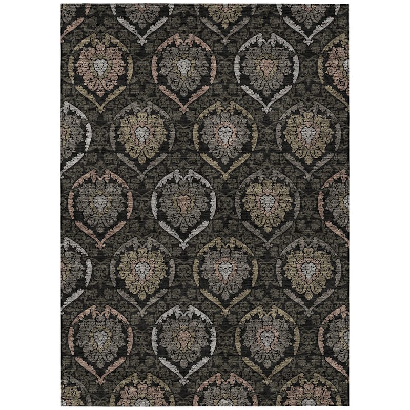 Machine Washable Indoor/ Outdoor Chantille Traditional Damask Rug