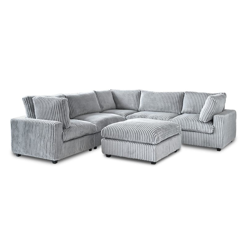 118" L Shaped Sectional Couch, Modular 5 Seat Comfy Modular Sofa with Ottoman