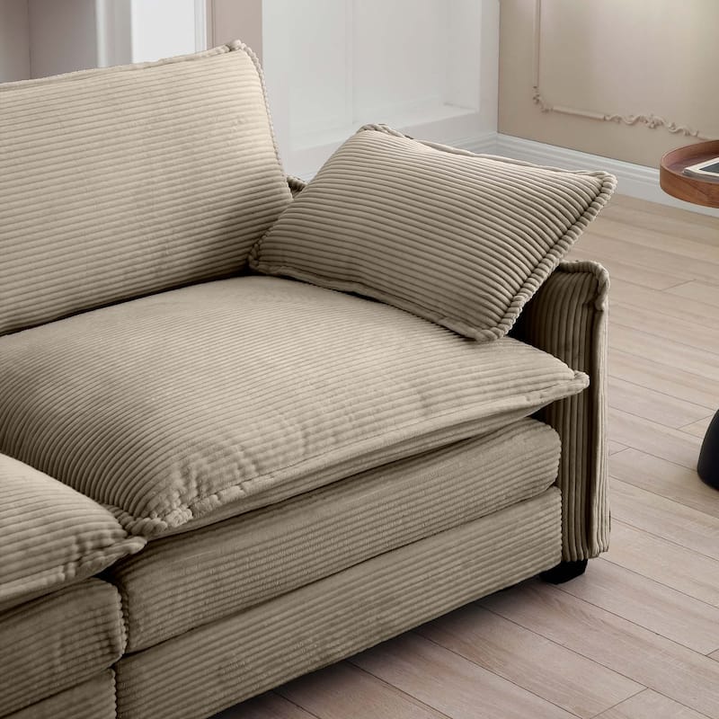 Corduroy Fabric Single Sofa Chair, Comfy Upholstered Reading Lounge Chair, Single Sofa with Removable Armrests & Pillow