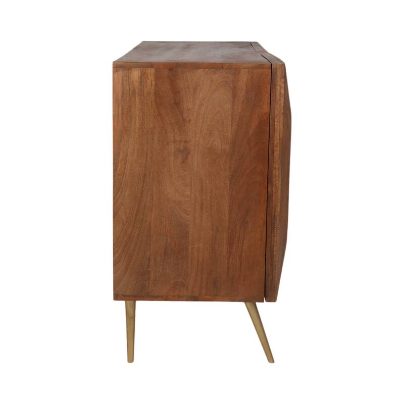 Wood Cabinet Modern Dimensional Front Panel Tapered Legs - 32" Brown - 38" x 18" x 32"