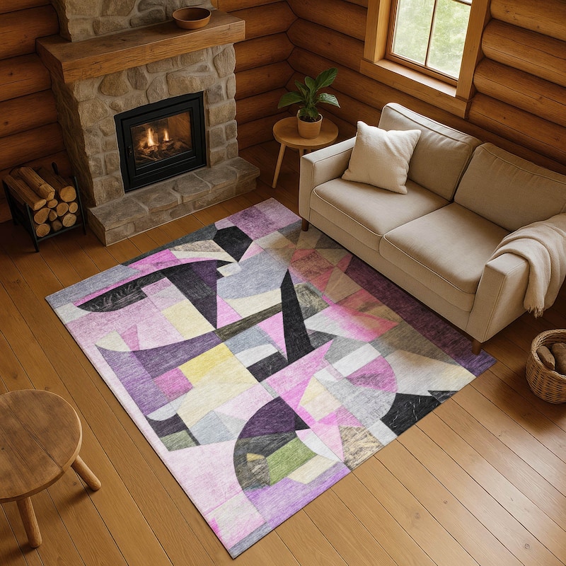 Premium Washable Super Soft Contemporary Mayfield Rug - Purple - 3' x 5'