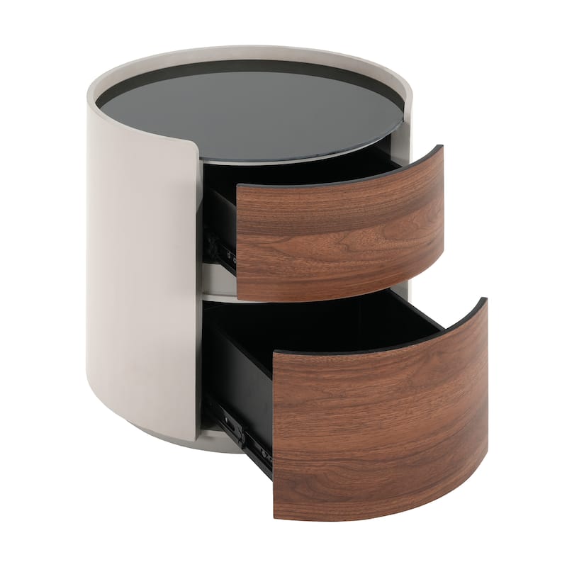 Italian Retro MDF Round Side Table with Double Storage – Gray Brown Finish