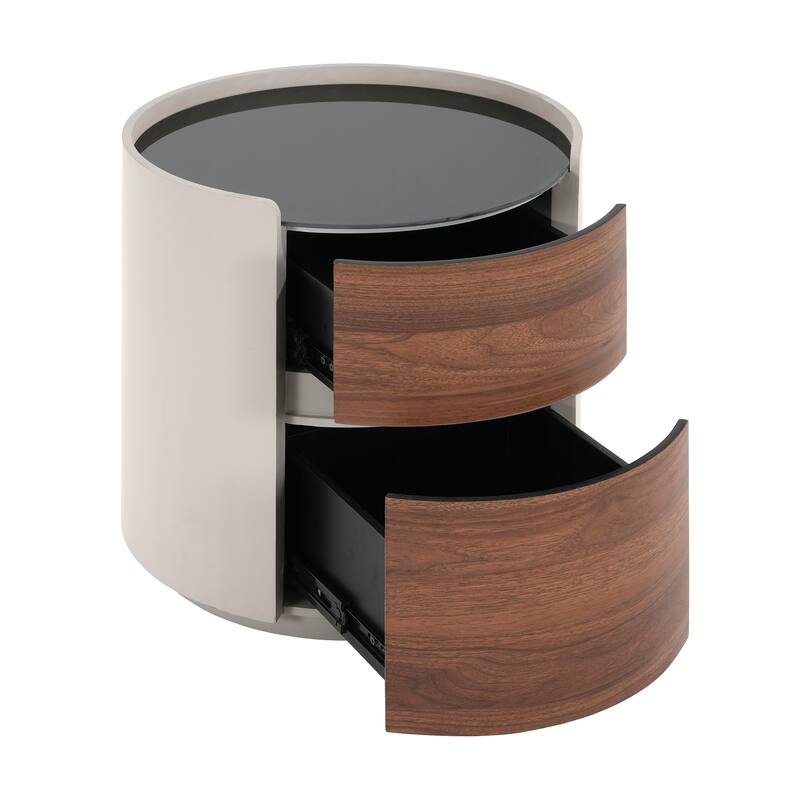 Retro MDF Side Table with Double Storage Drawers