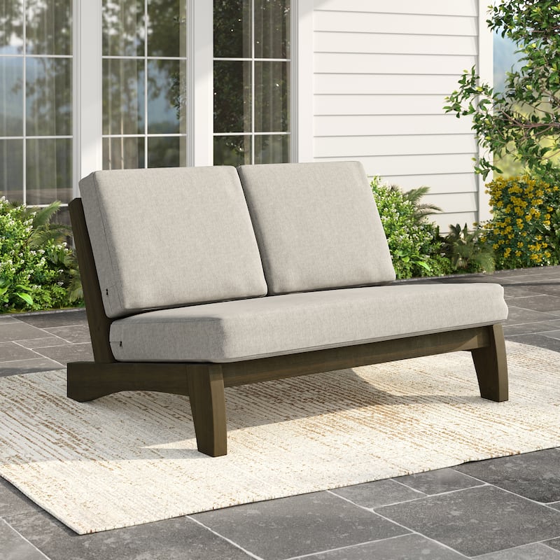 Outdoor Teak Wood Patio Loveseat with Cushions - Natural Wood - Camel