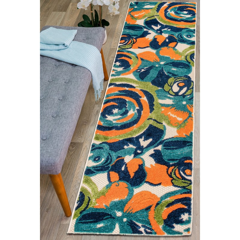 World Rug Gallery Modern Floral Indoor/Outdoor Area Rug - 2' x 7' Runner - Multi