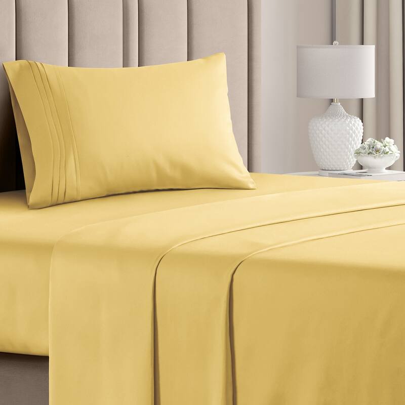 CGK Linens 4 Piece Solid Deep Pockets Microfiber, Easy-Fit Bed Sheet Set