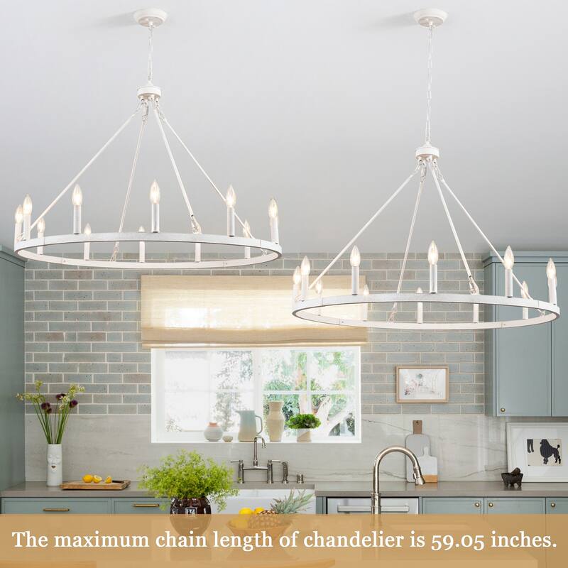 12-light Rustic Farmhouse Wagon Wheel Chandelier for Living Room - W37.99" x H90.55" - N/A
