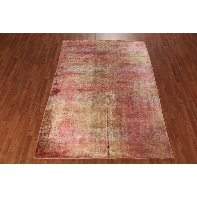 Contemporary Indian Area Rug Hand-Knotted Abstract Wool Carpet - 5'6"x 7'9"