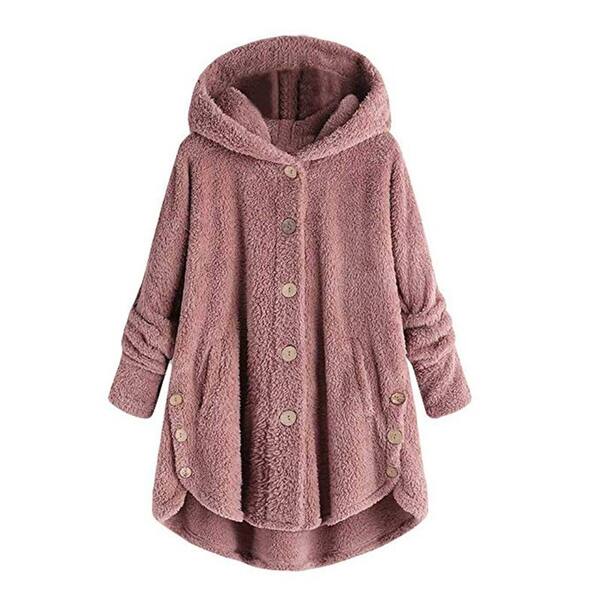 Shop Women Winter Warm Loose Hooded Coat Faux Fur Button Pockets